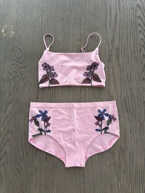 Anthropologie Light Pink Floral Briefs with Blue Accents